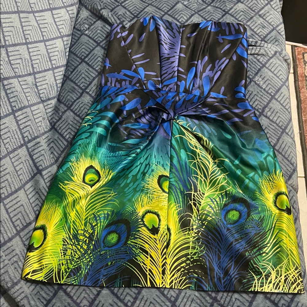 Wishes Wishes Wishes Blue and Green Strapless Dress